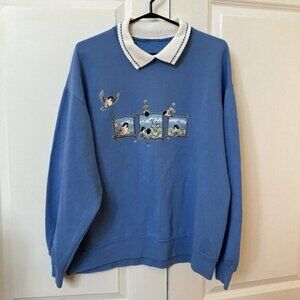 Vintage Morning Sun Sweatshirt Womens Granny Birds Chickadee Spring Collared